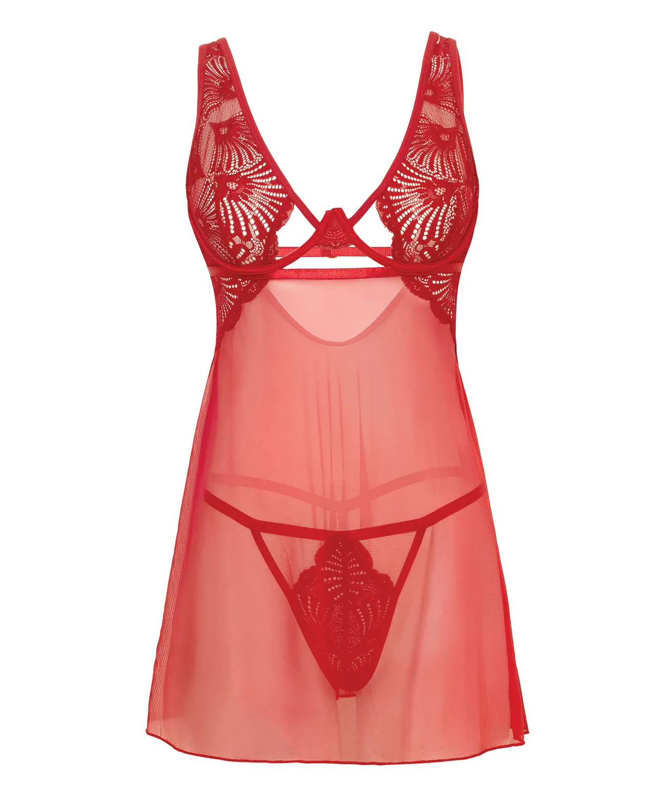 Tiana Lace Babydoll w/Side Slits & Strap Details - Red L/XL - Image 5