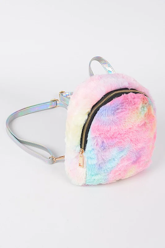 Tie Dye Rainbow Plushy Small Backpack - Image 2