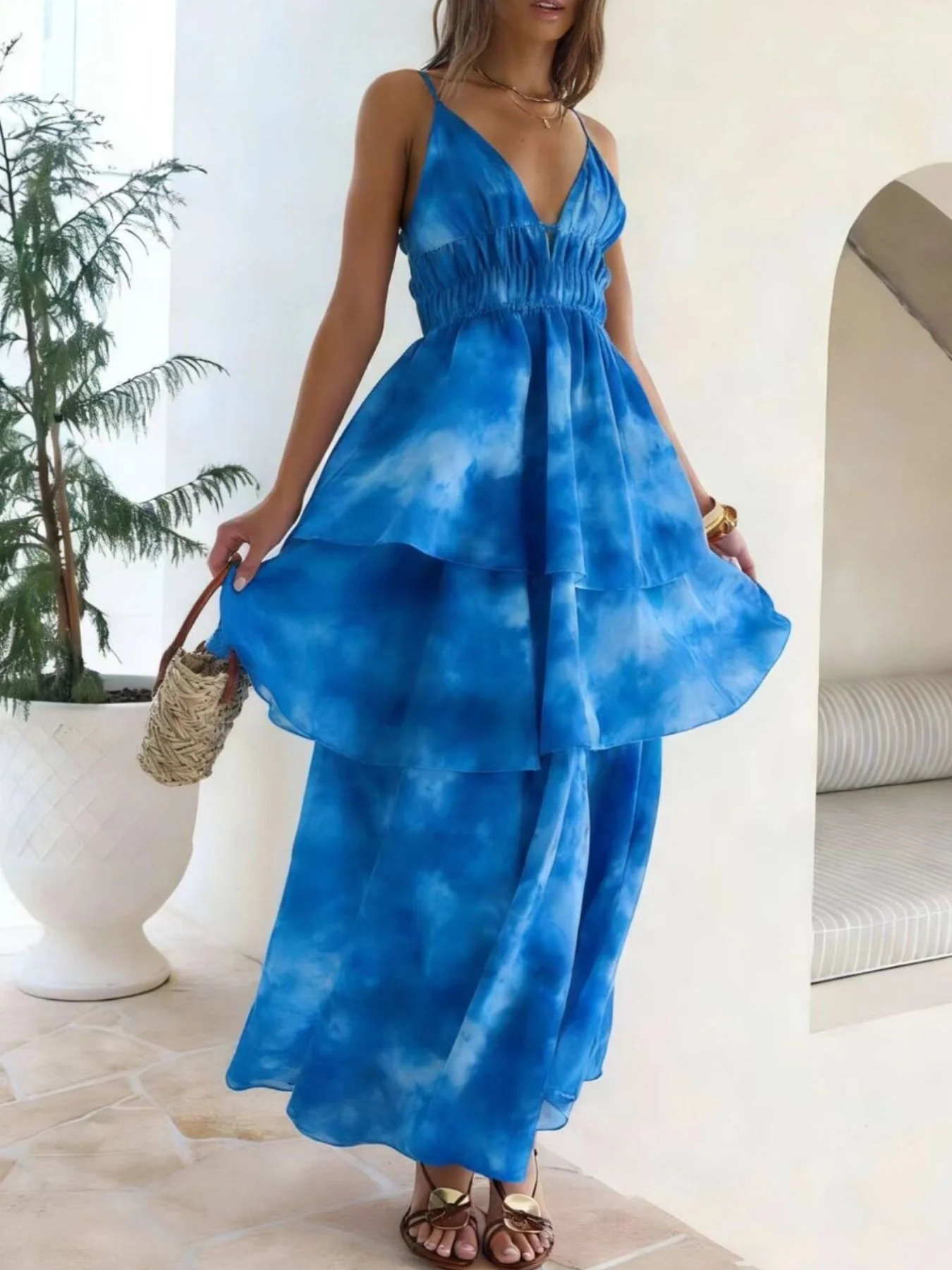 Tie-Dye Ruffled Layered Maxi Dress - Image 3