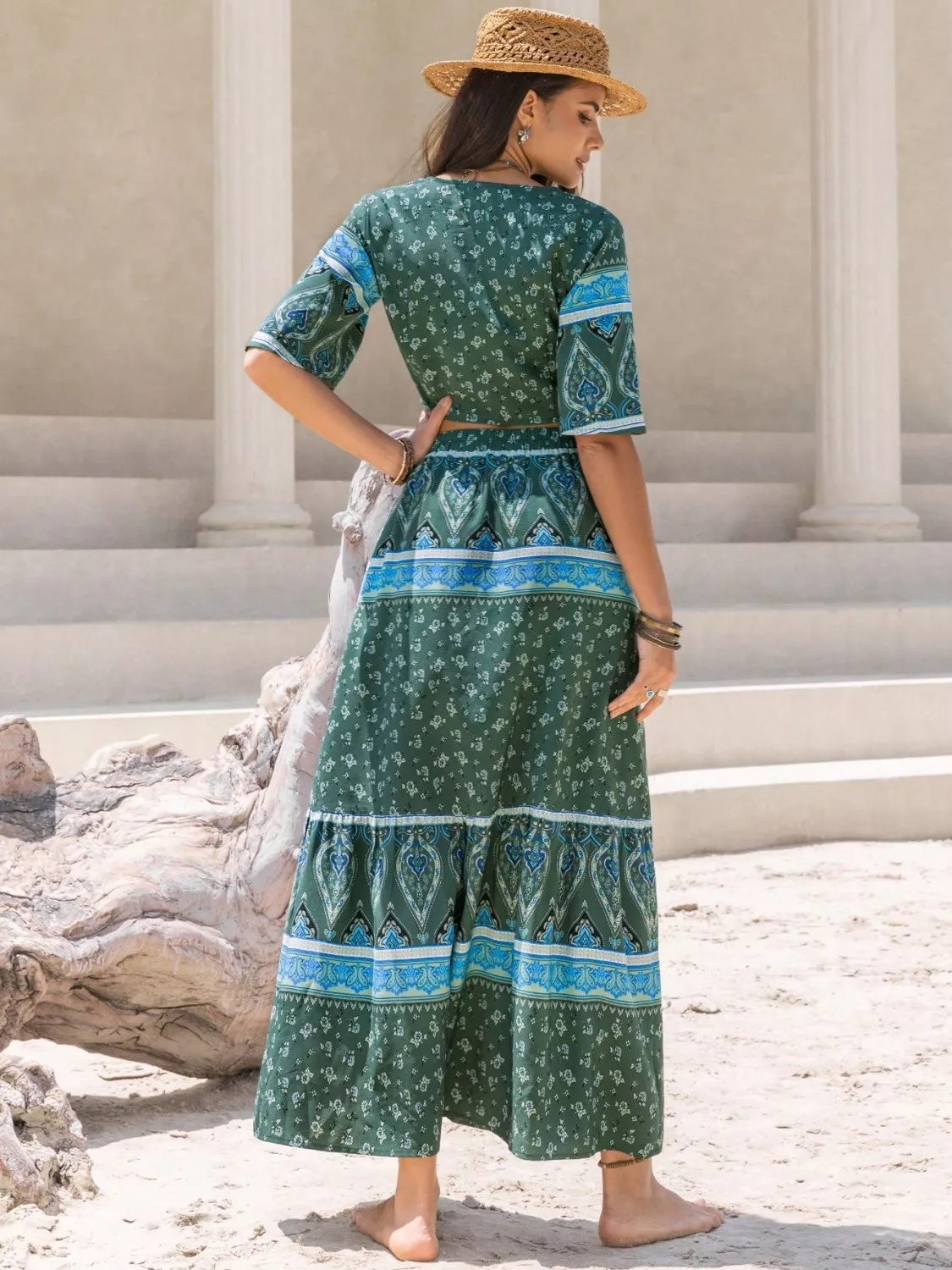 Tie Front Half Sleeve Top and Skirt Set - Image 4