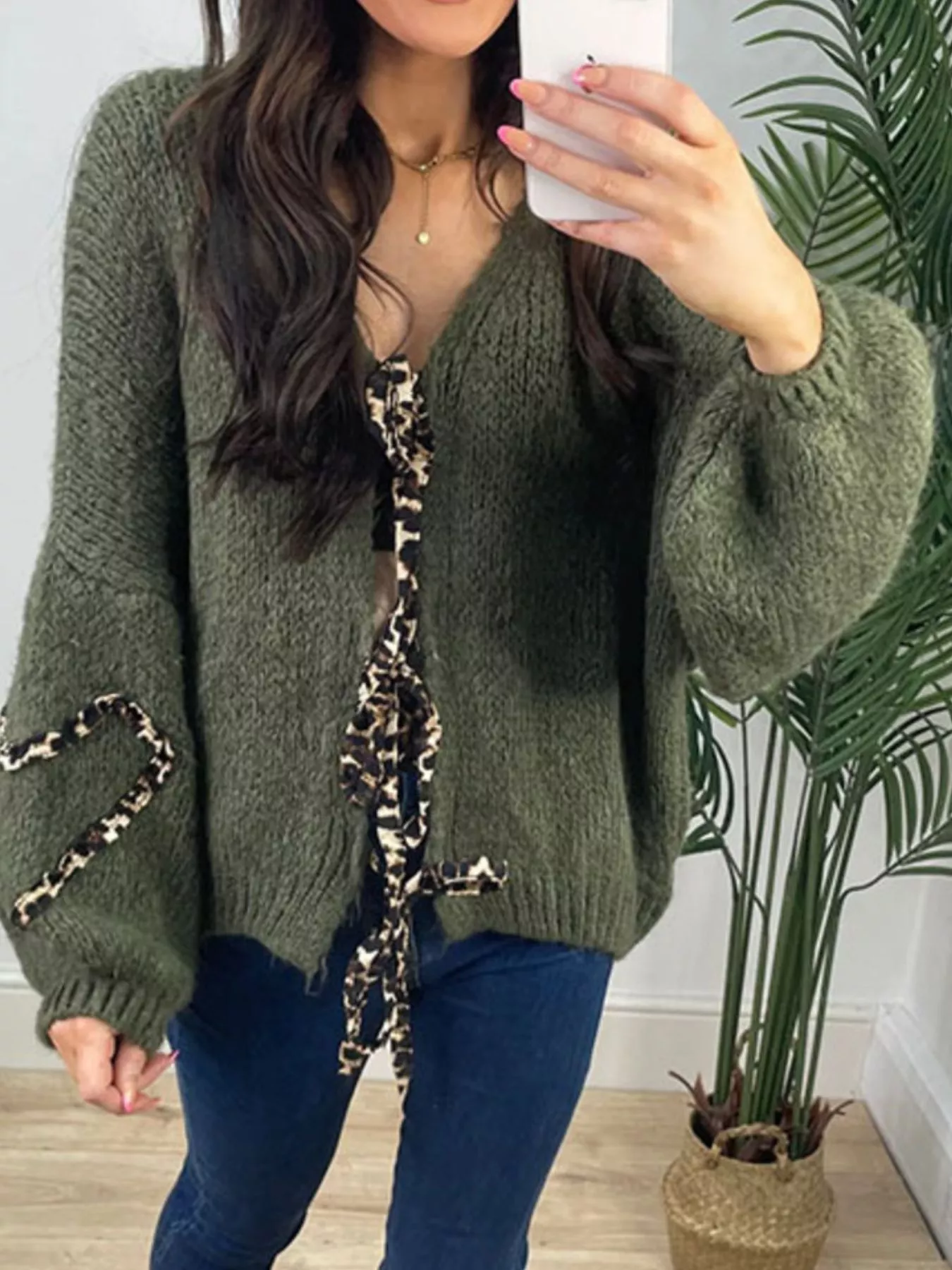Tie Front Long Sleeve Sweater - Image 13