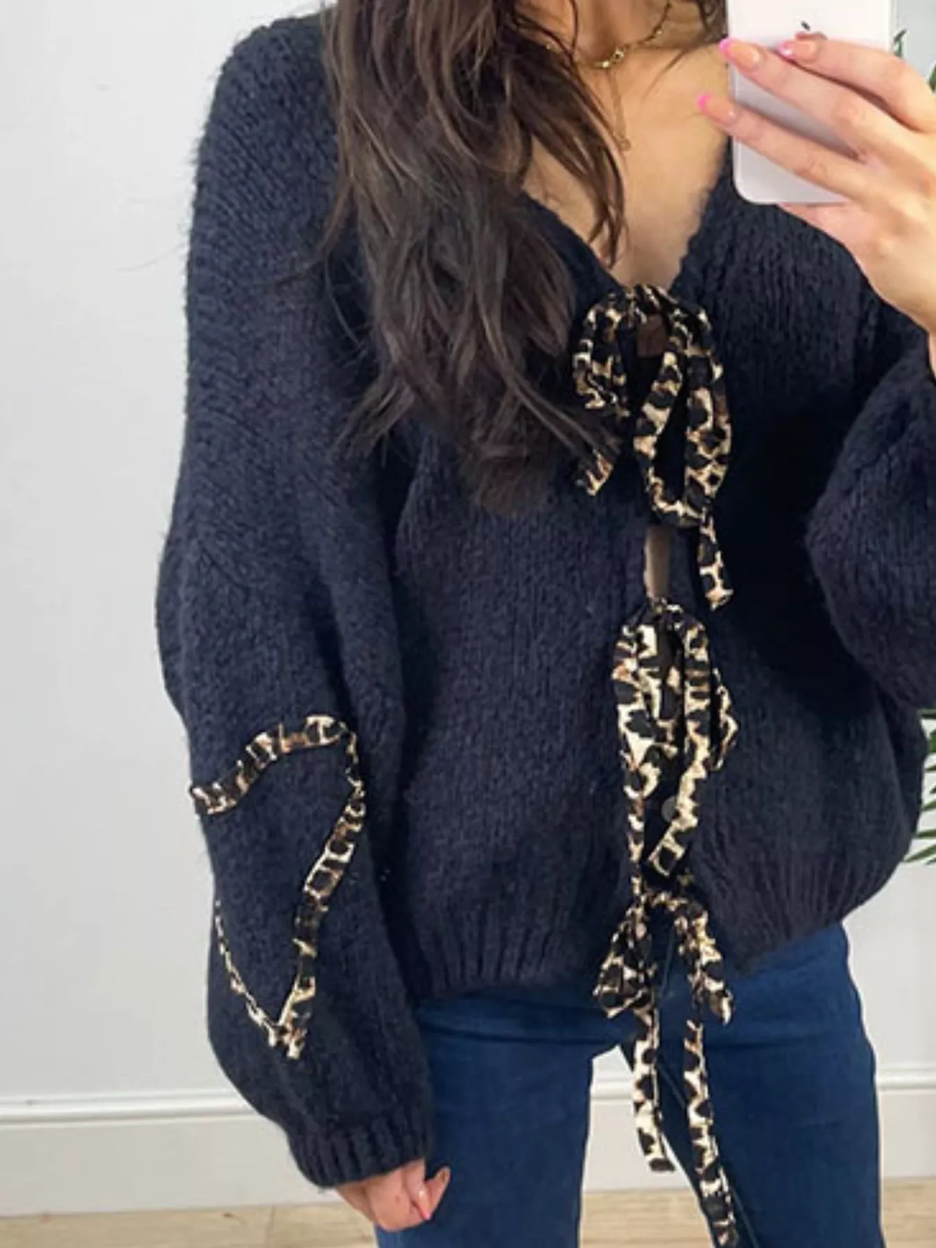 Tie Front Long Sleeve Sweater - Image 18