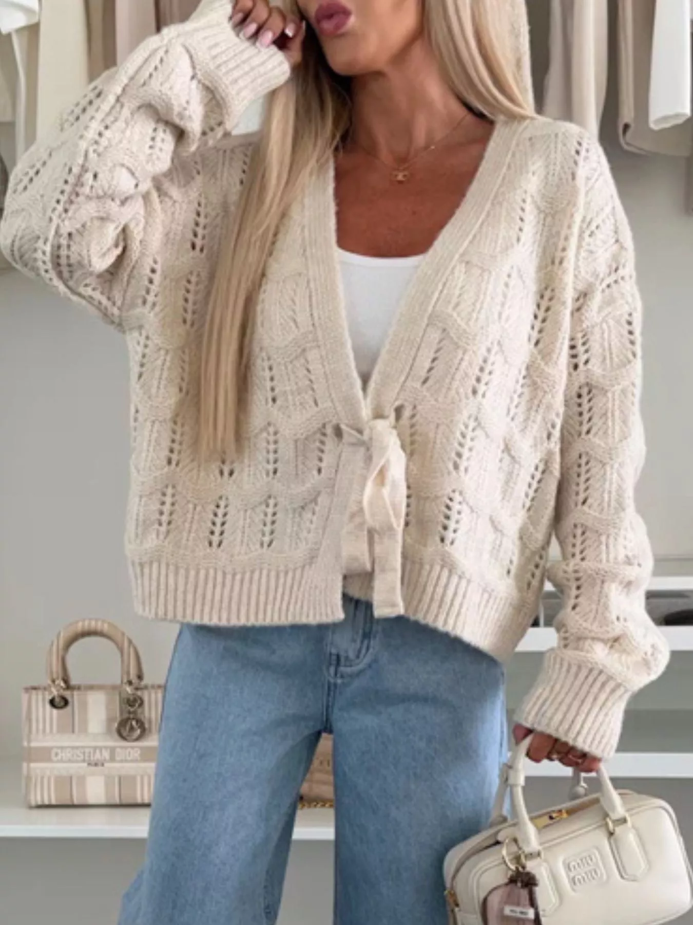 Tie-Front Openwork Cardigan - Image 4