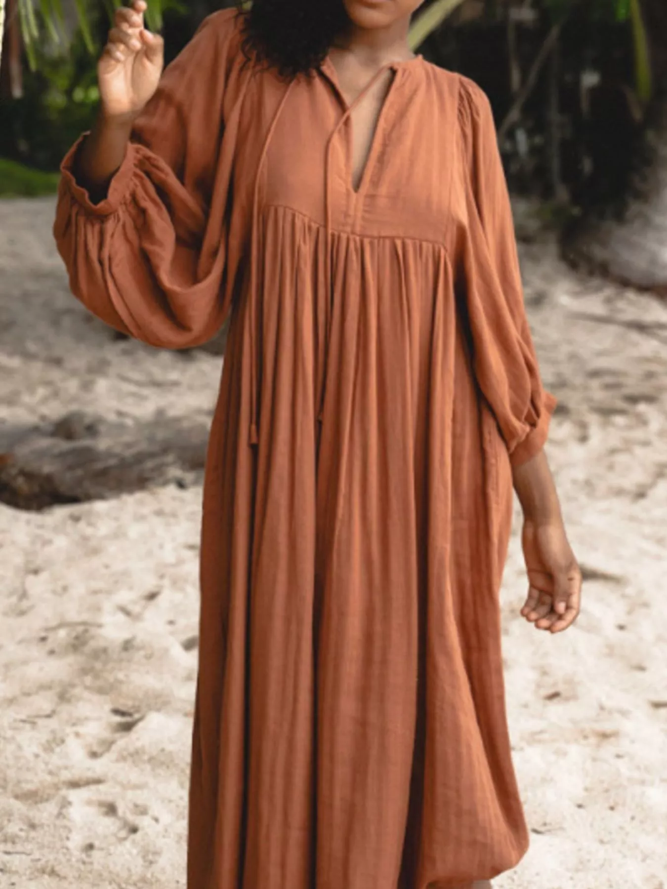 Tie Neck 3/4 Sleeve Midi Dress - Image 10