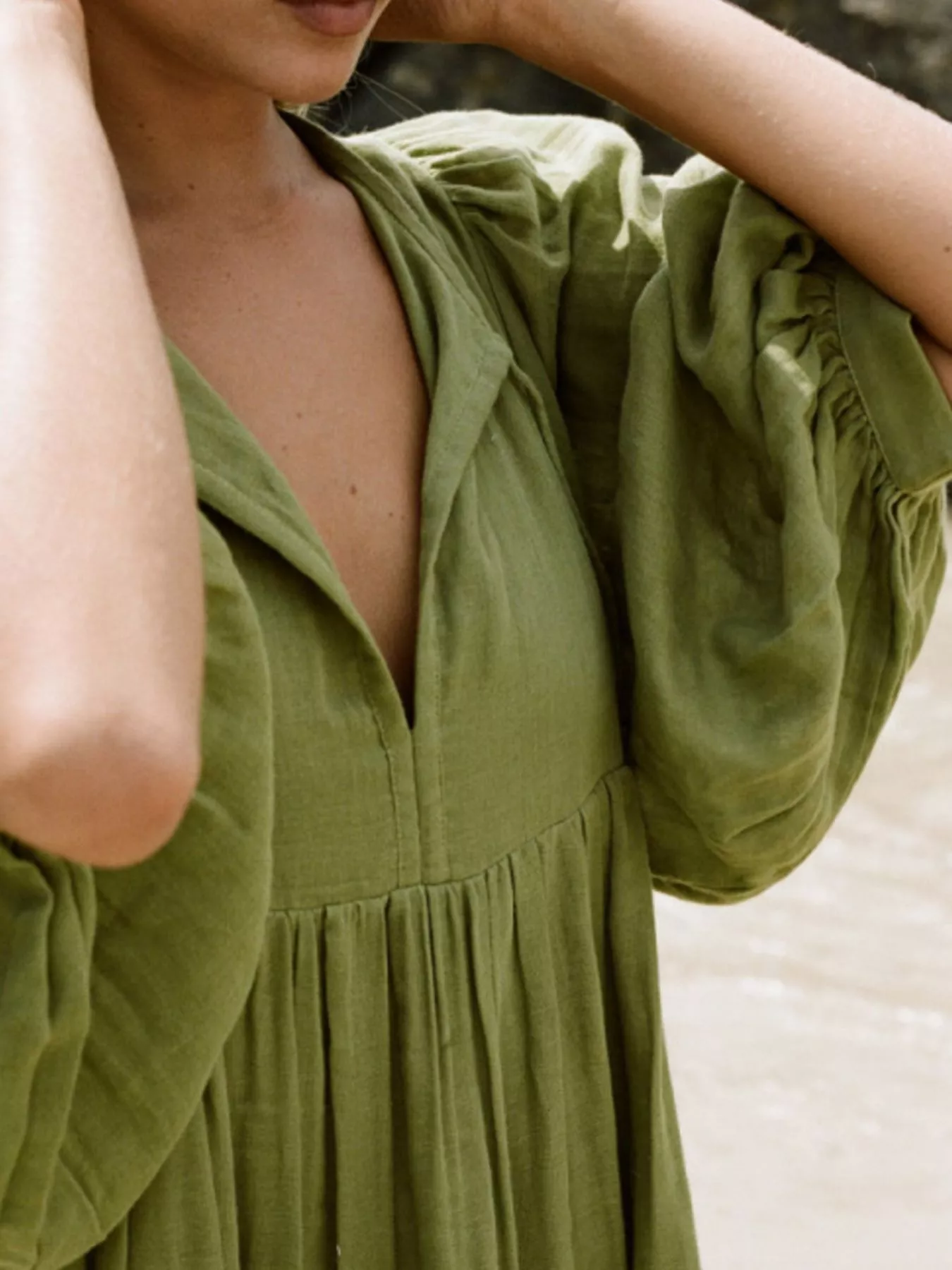 Tie Neck 3/4 Sleeve Midi Dress - Image 20