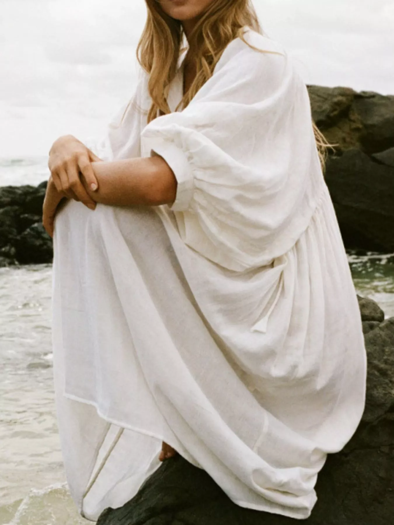 Tie Neck 3/4 Sleeve Midi Dress - Image 3