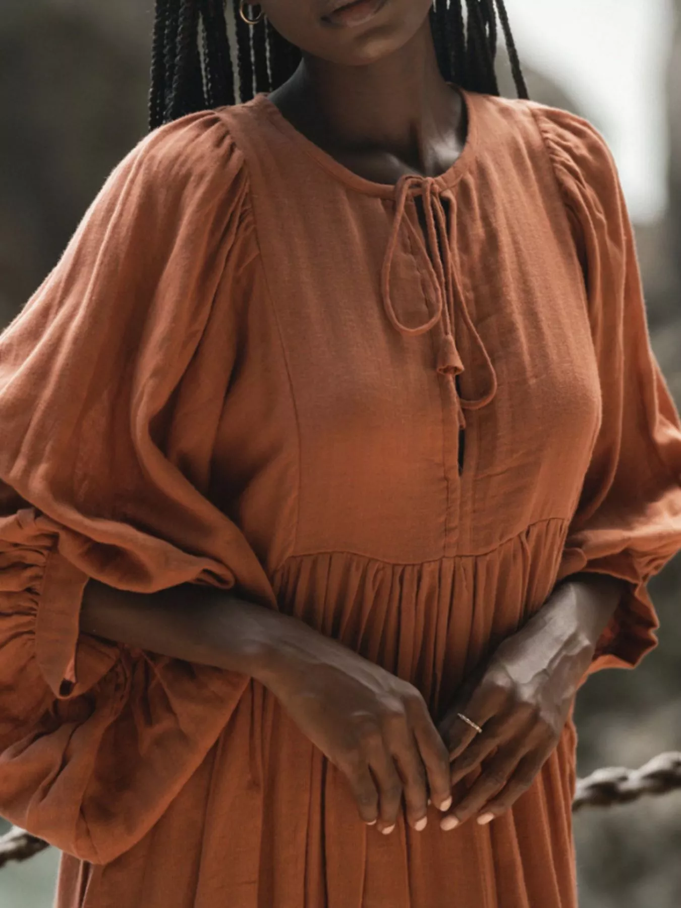 Tie Neck 3/4 Sleeve Midi Dress - Image 9
