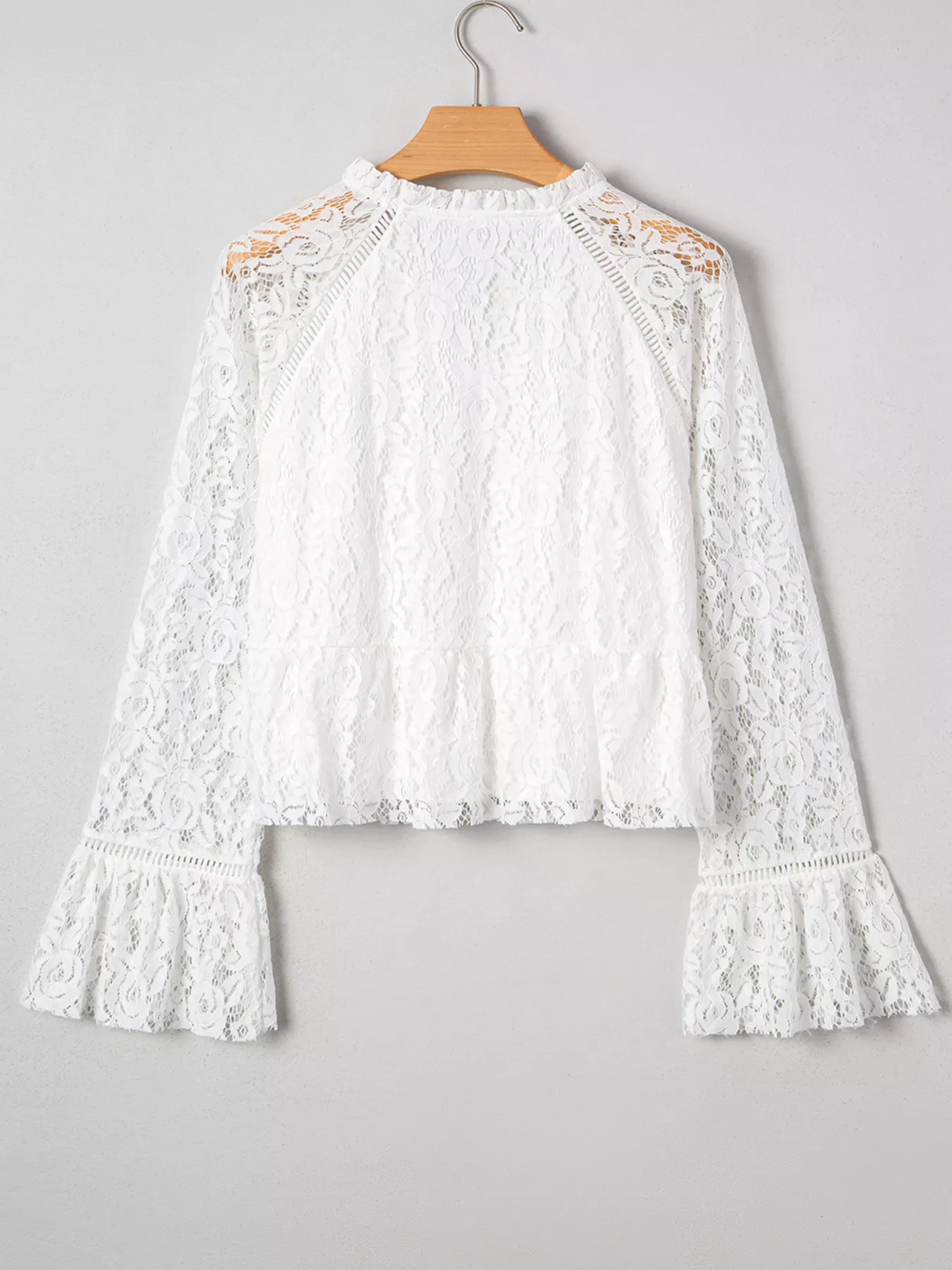 Tie Neck Lace Ruffle Detail Long Sleeve Blouse - Image 3