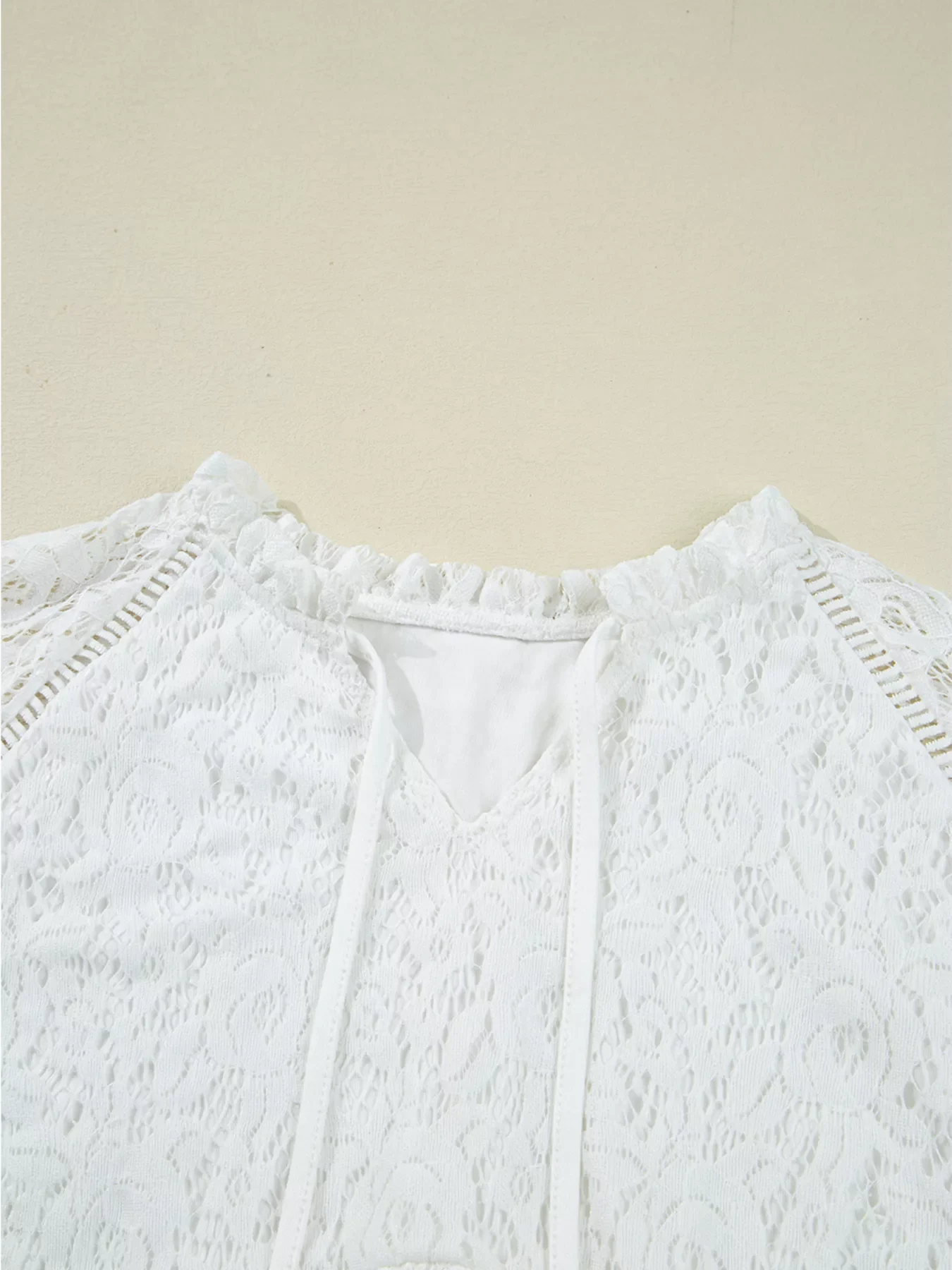 Tie Neck Lace Ruffle Detail Long Sleeve Blouse - Image 4