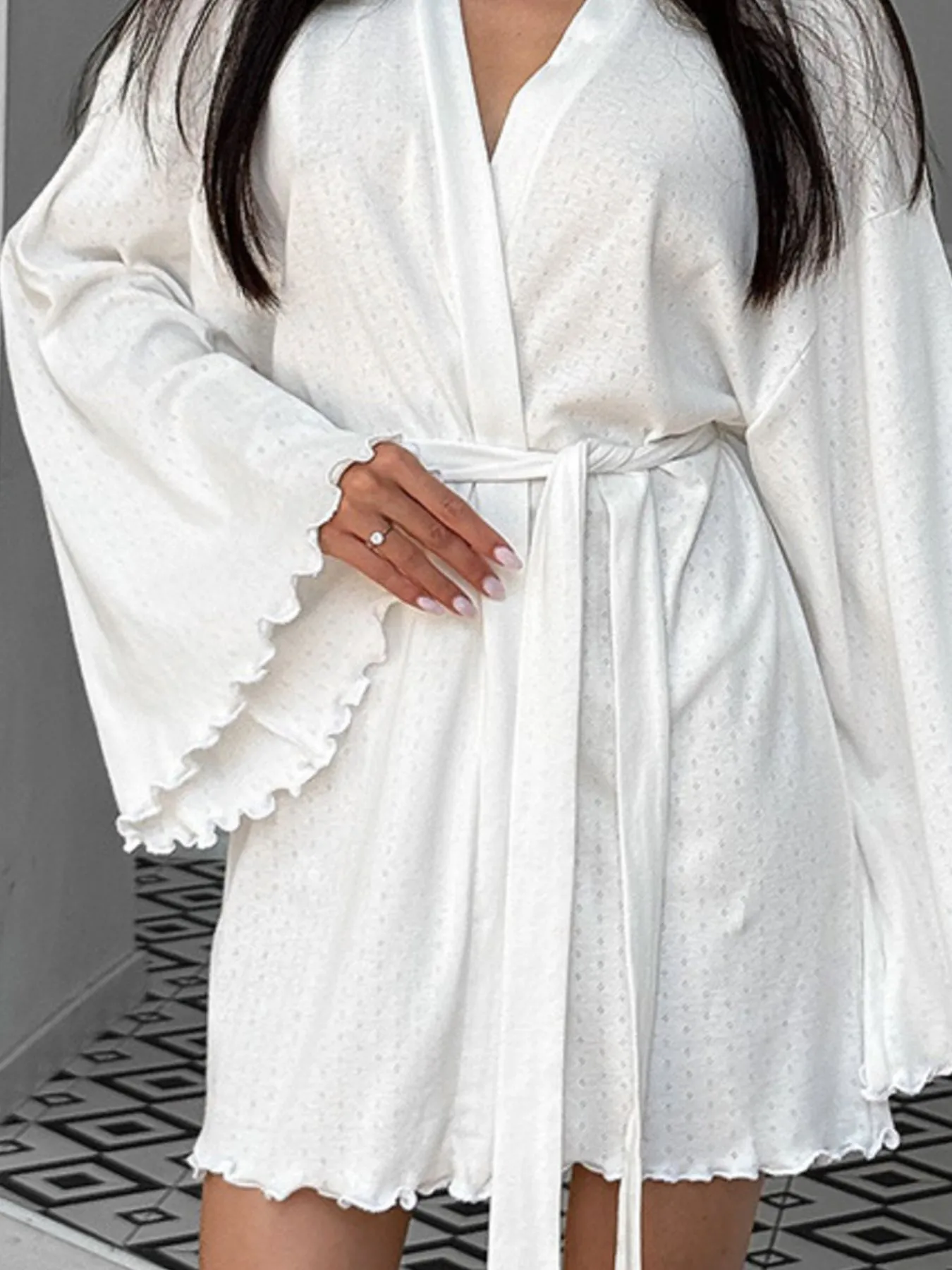 Tie Waist Kimono Sleeve Lounge Nightgown - Image 12