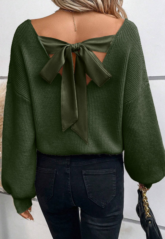 Tied Back V-Neck Long Sleeve Sweater - Image 10