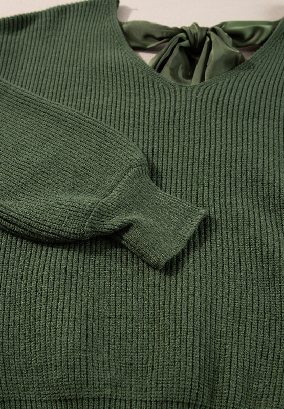 Tied Back V-Neck Long Sleeve Sweater - Image 17
