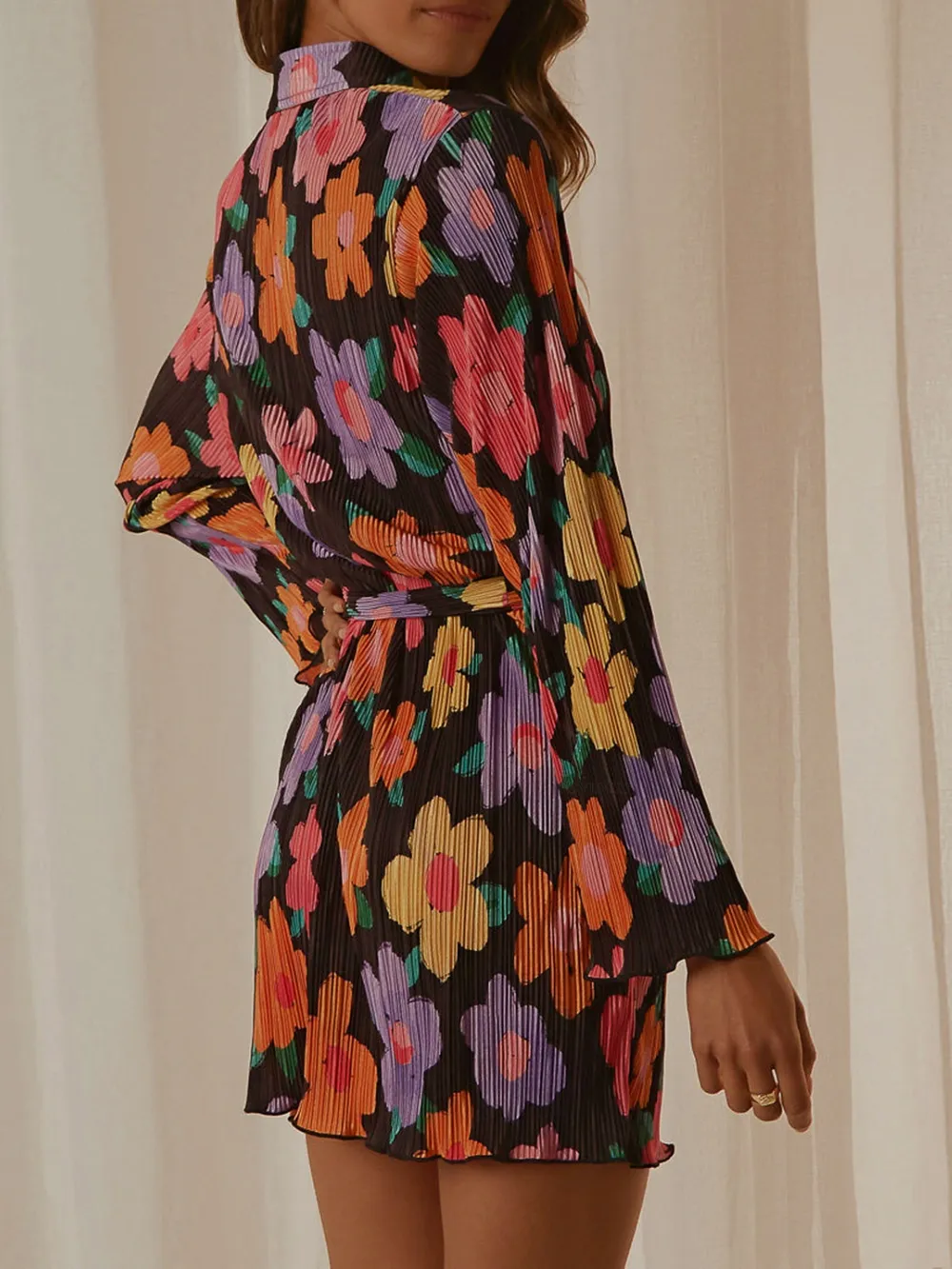 Tied Button Up Long Sleeve Dress - Image 6