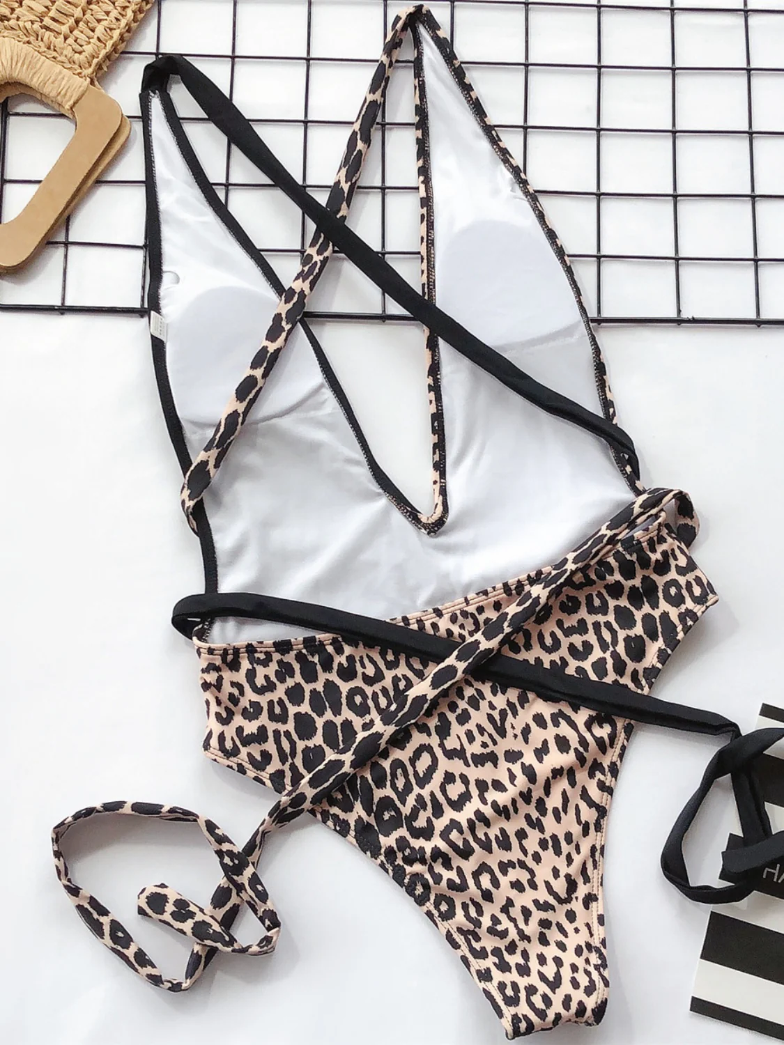 Tied Leopard Plunge One-Piece Swimwear - Image 15