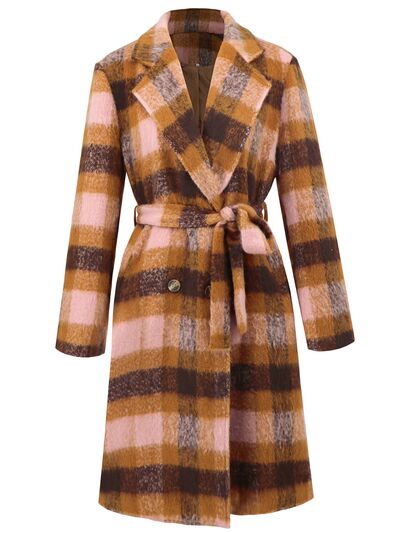 Tied Plaid Collared Neck Coat - Image 15