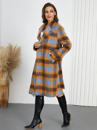 Tied Plaid Collared Neck Coat - Image 2