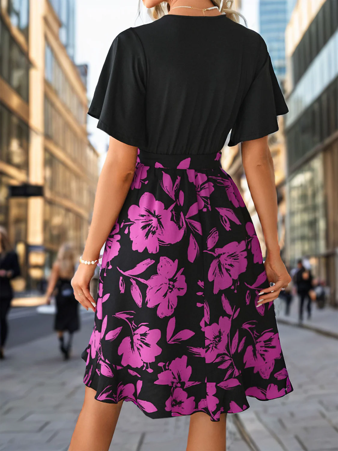 Tied Printed Surplice Short Sleeve Dress - Image 2