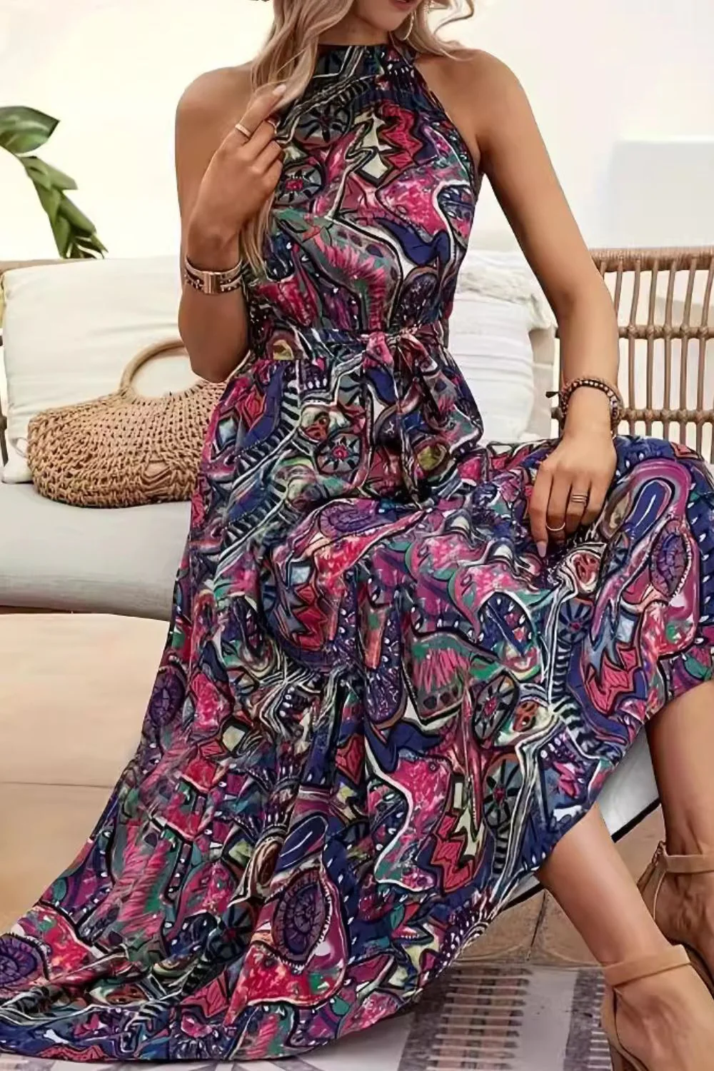 Tied Slit Floral Sleeveless Dress - Image 12