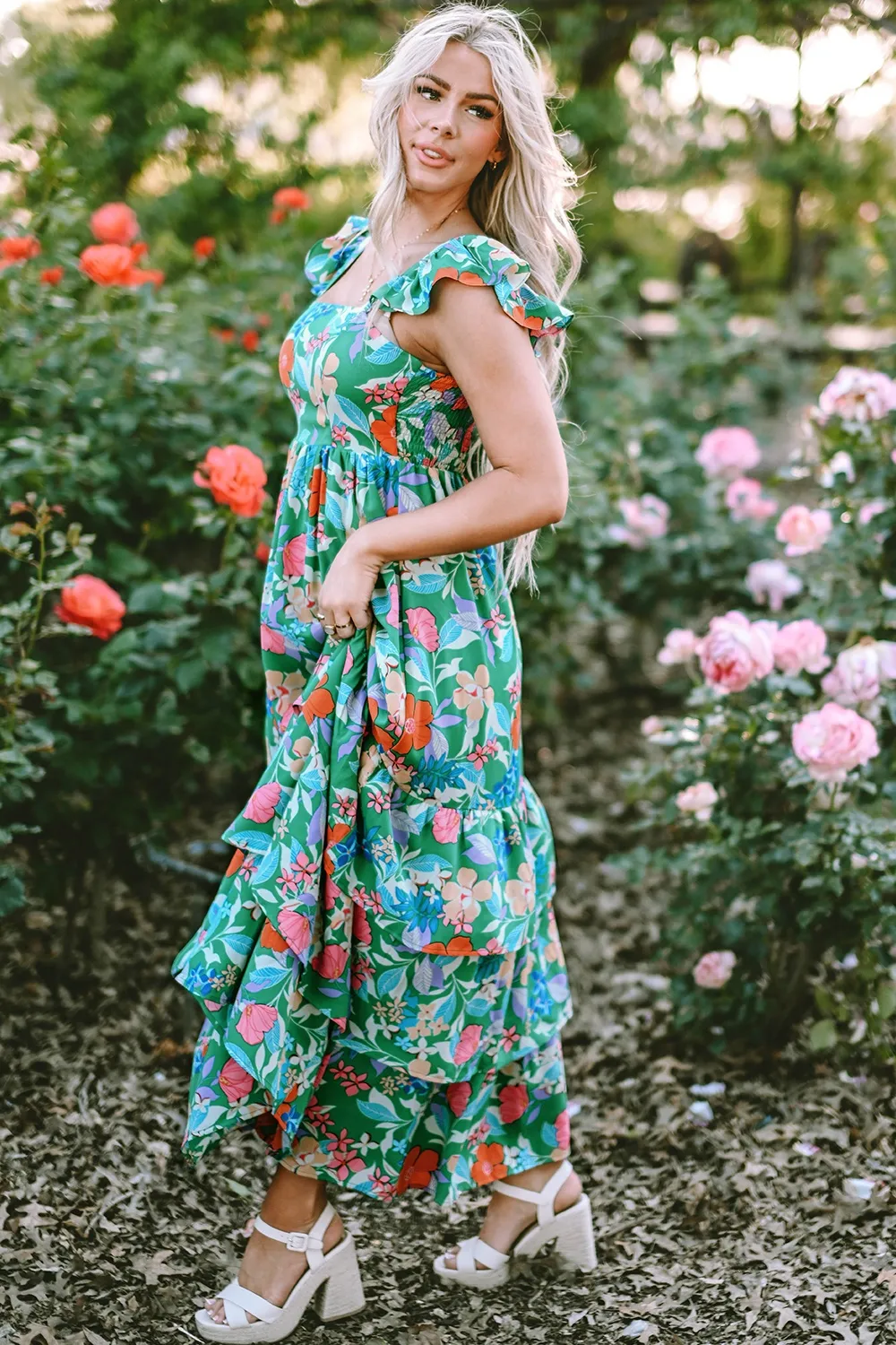 Tiered Ruffled Printed Sleeveless Dress - Image 3