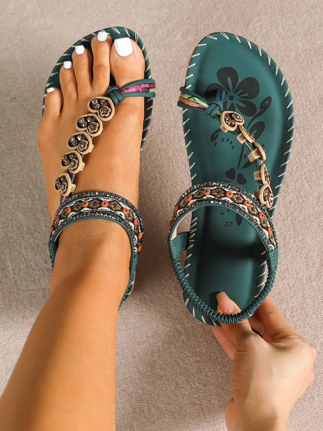 Toe Loop PU Leather Flats Sandals - Image 3