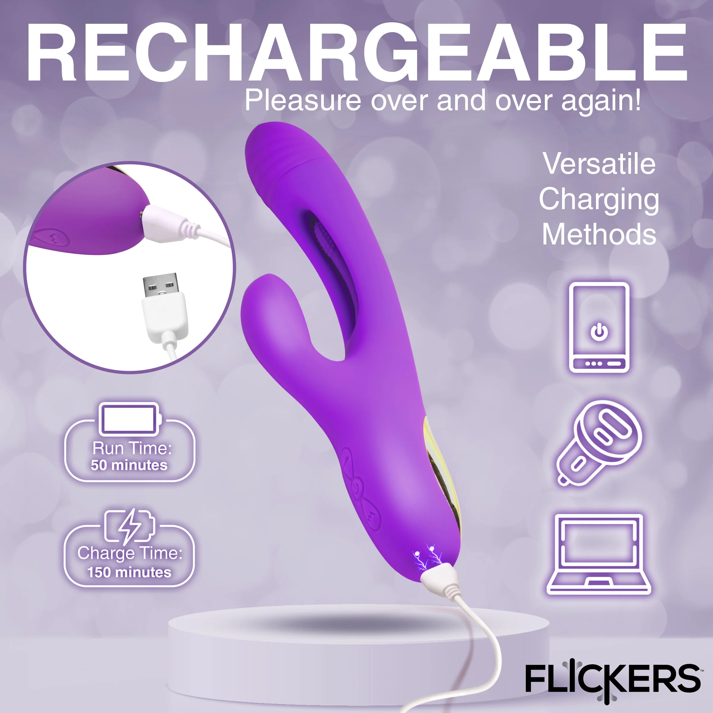 Tri Flick Silcione Flicking Rabbit Vibrator - Image 3