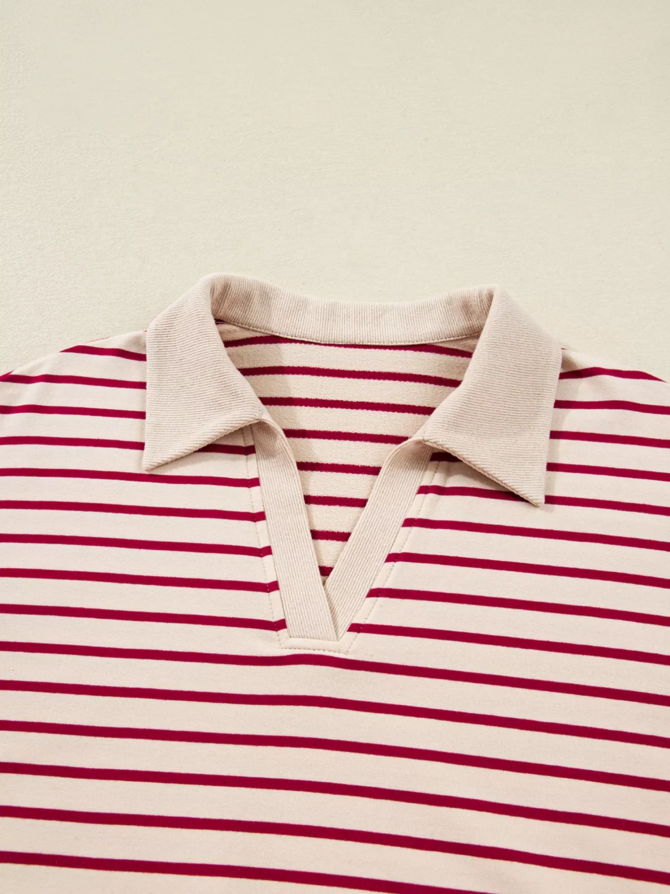 tripe Cropped Collared Drop Shoulder Pullover and Bubble Mini Skirt Set - Image 4