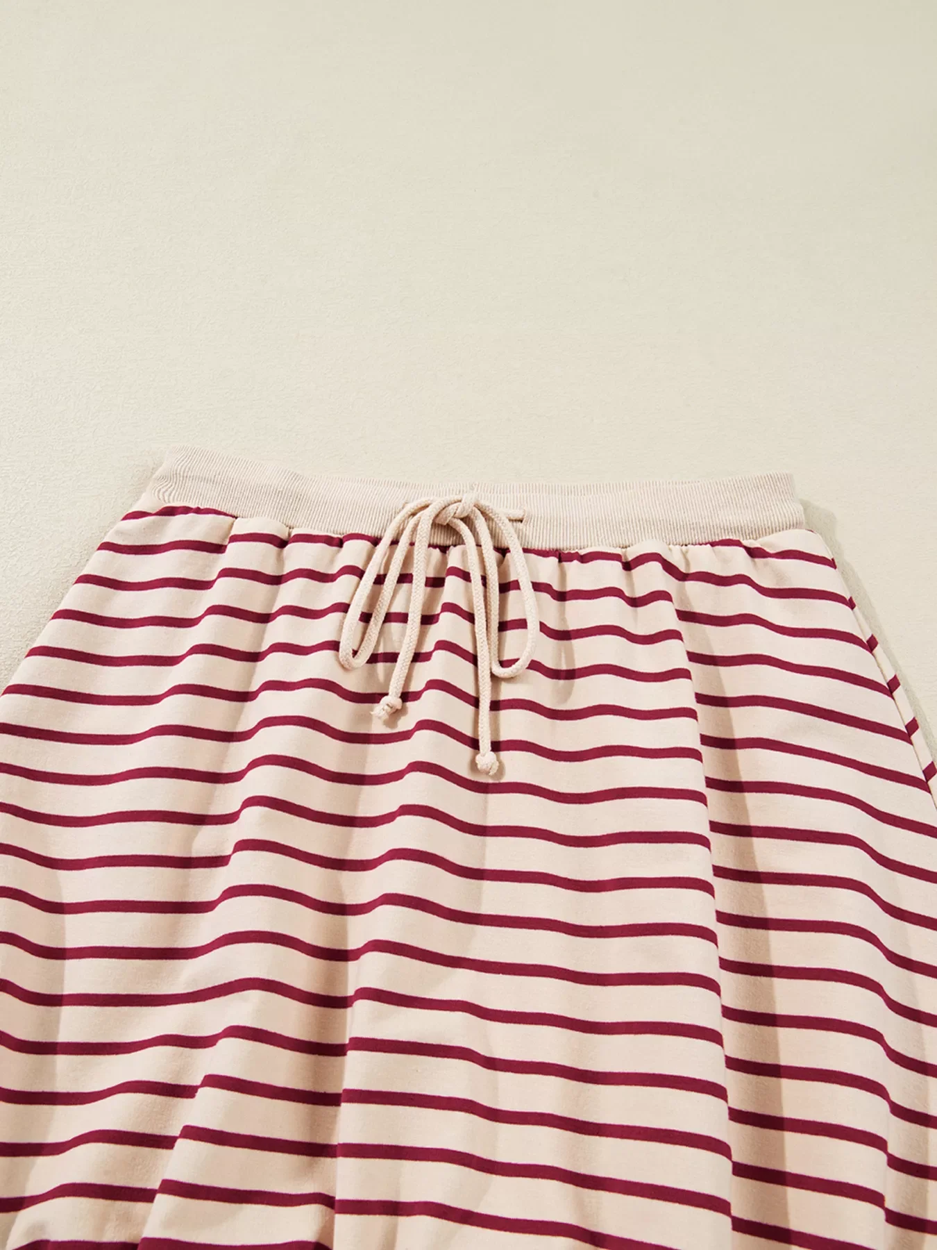 tripe Cropped Collared Drop Shoulder Pullover and Bubble Mini Skirt Set - Image 6