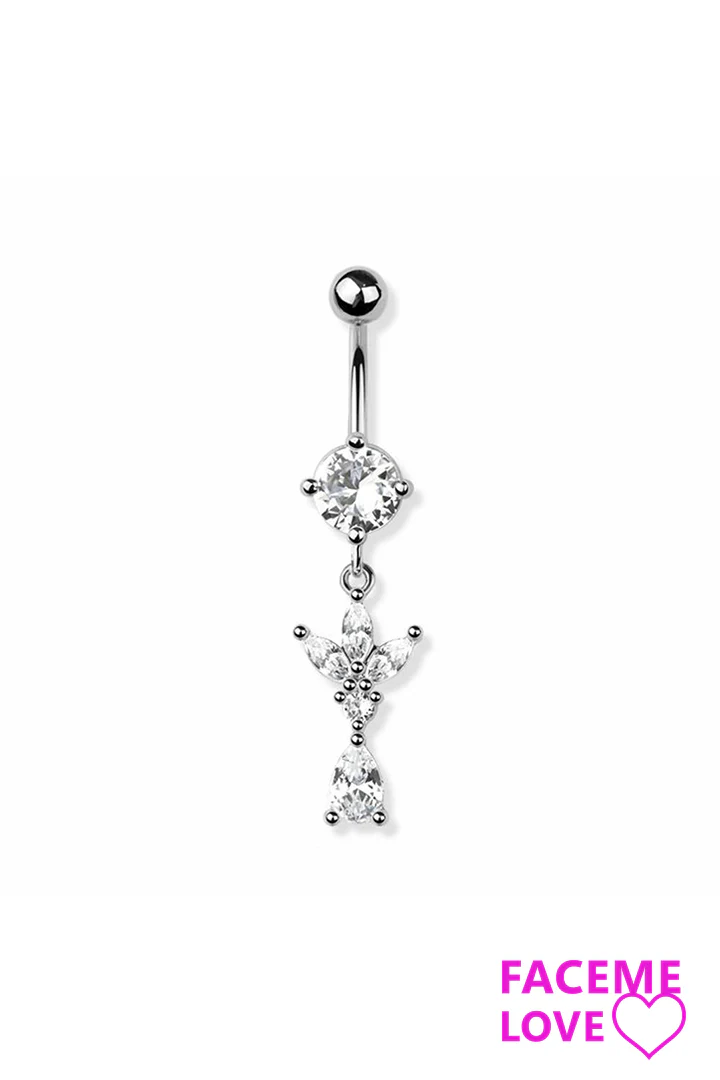 TRIPLE MARQUISE TEAR DROP 316L SS NAVEL BELLY RING - Image 2
