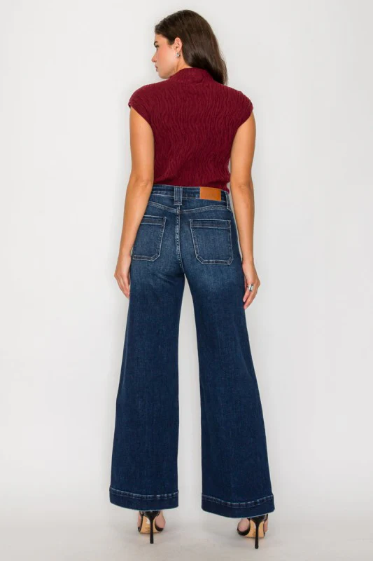 TUMMY CONTORL HIGH RISE A-WIDE LEG FIT JEANS - Image 3