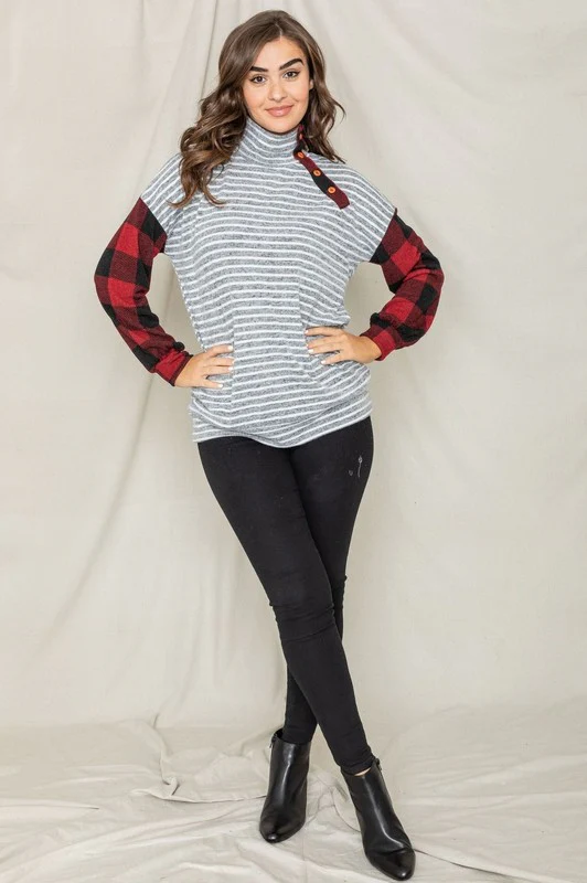 Turtle Neck Checker Sleeve Tunic - Image 8