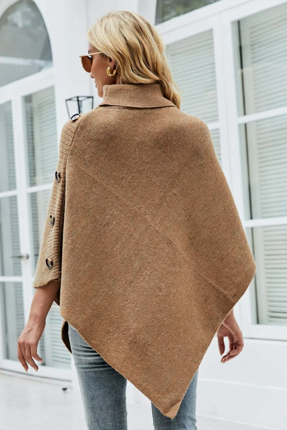 Turtleneck Buttoned Poncho - Image 2