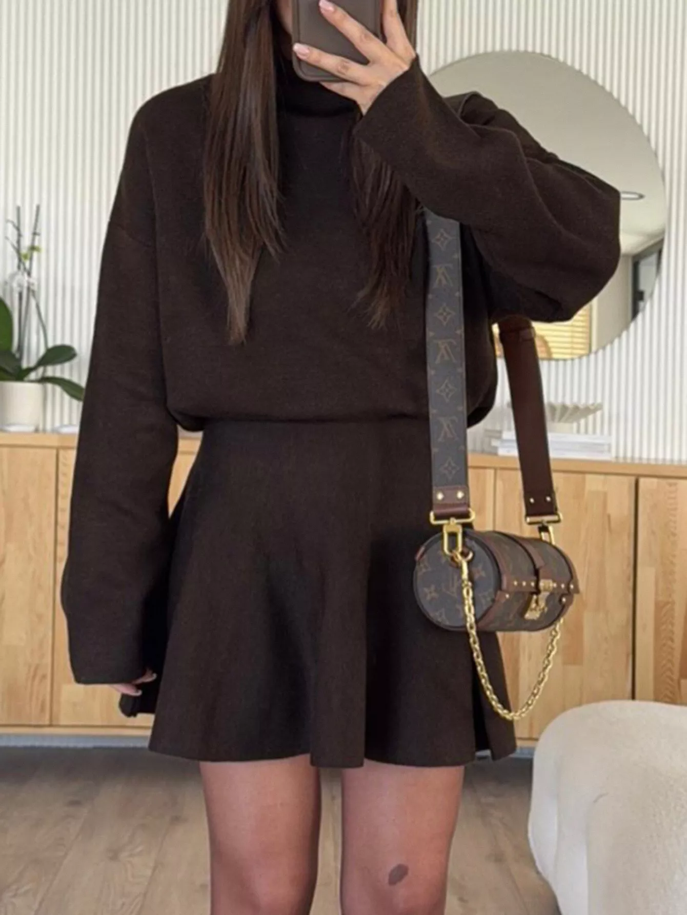Turtleneck Dropped Shoulder Sweater and Skirt Set - Image 13