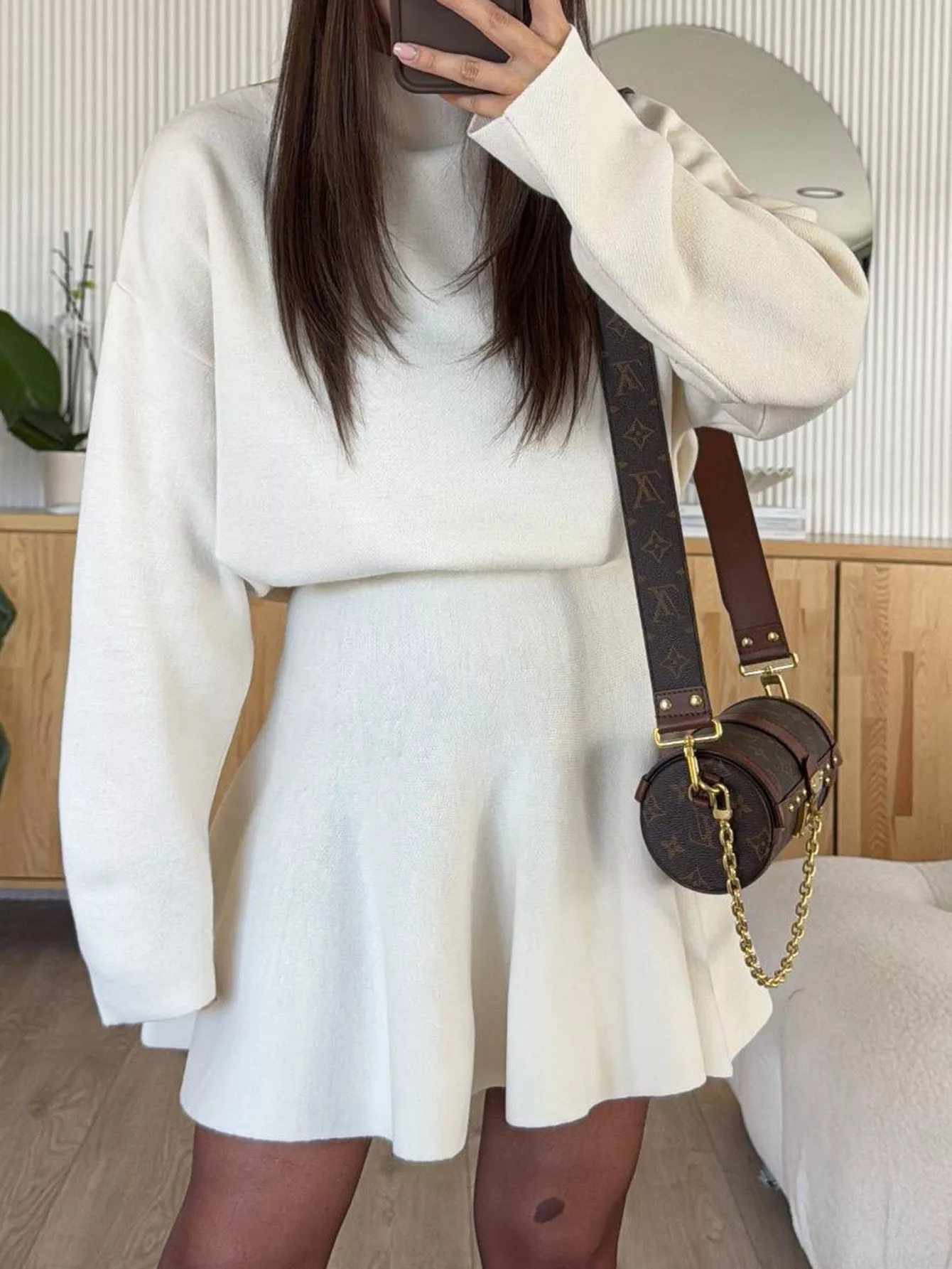 Turtleneck Dropped Shoulder Sweater and Skirt Set - Image 2