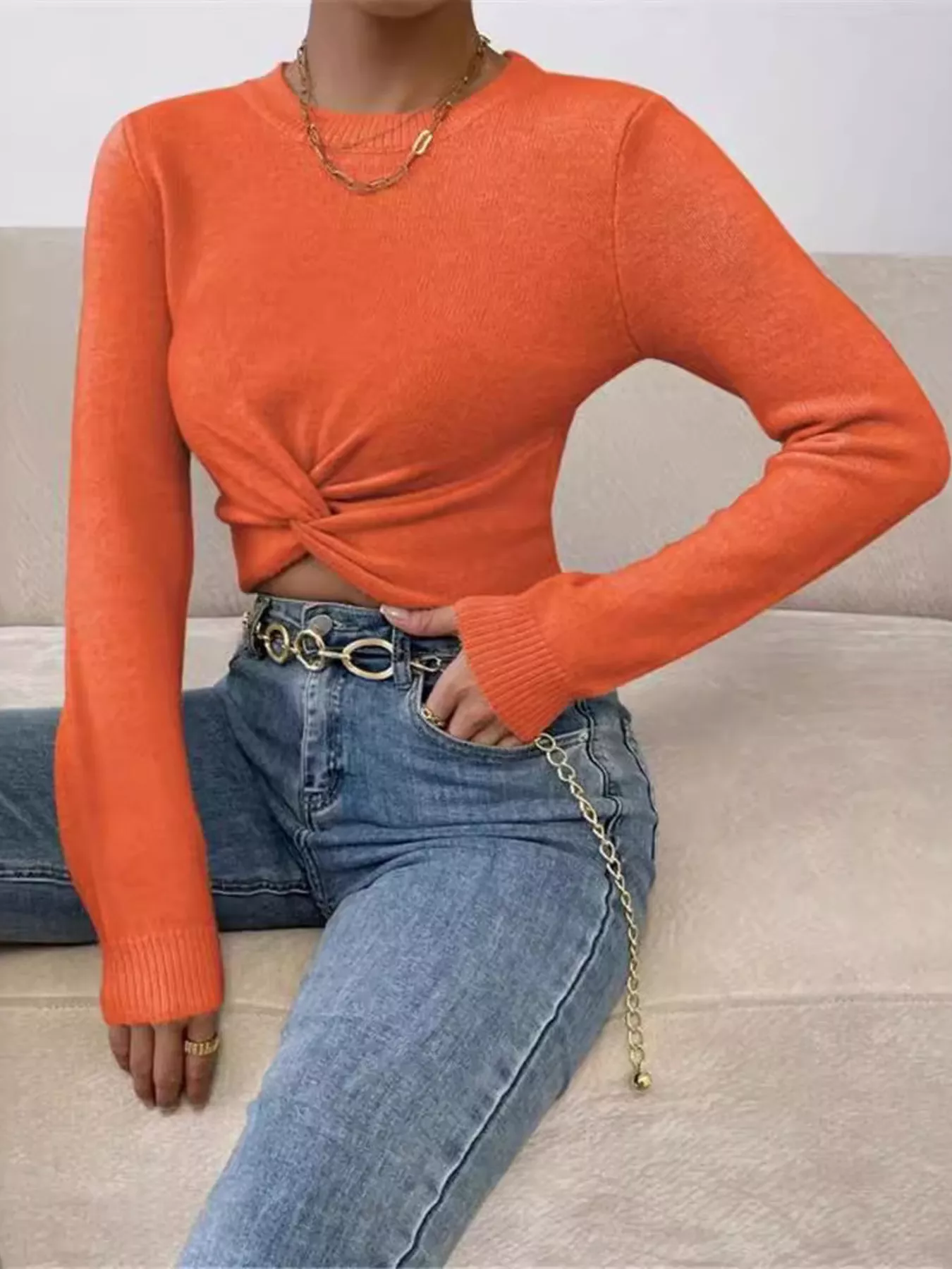 Twisted Front Cropped Knit Top - Image 15