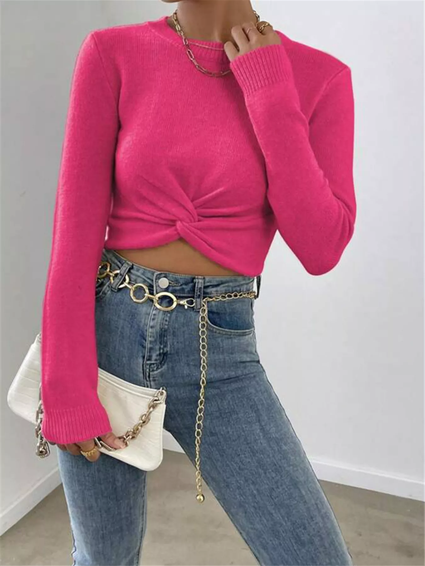 Twisted Front Cropped Knit Top - Image 17