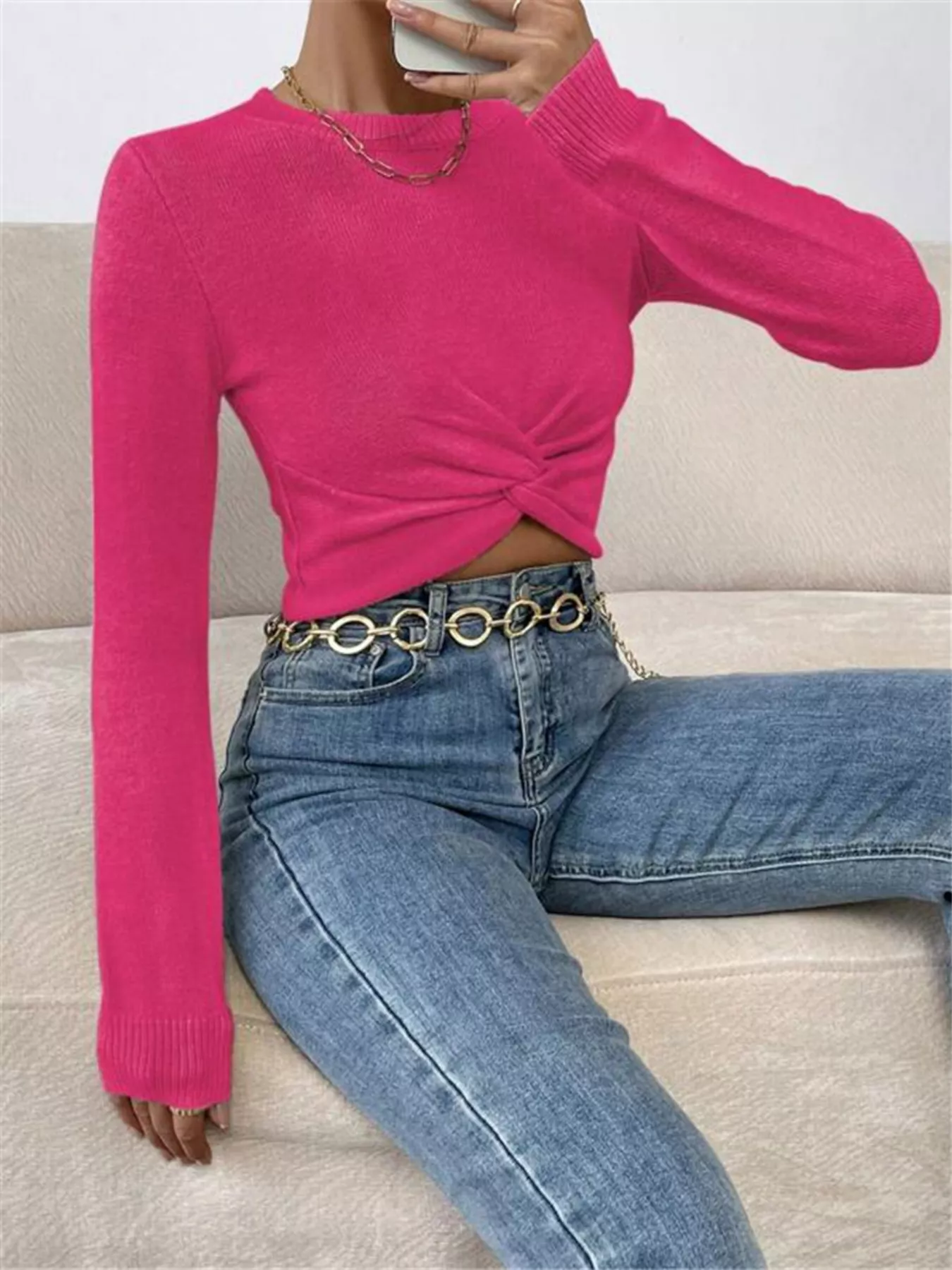Twisted Front Cropped Knit Top - Image 21