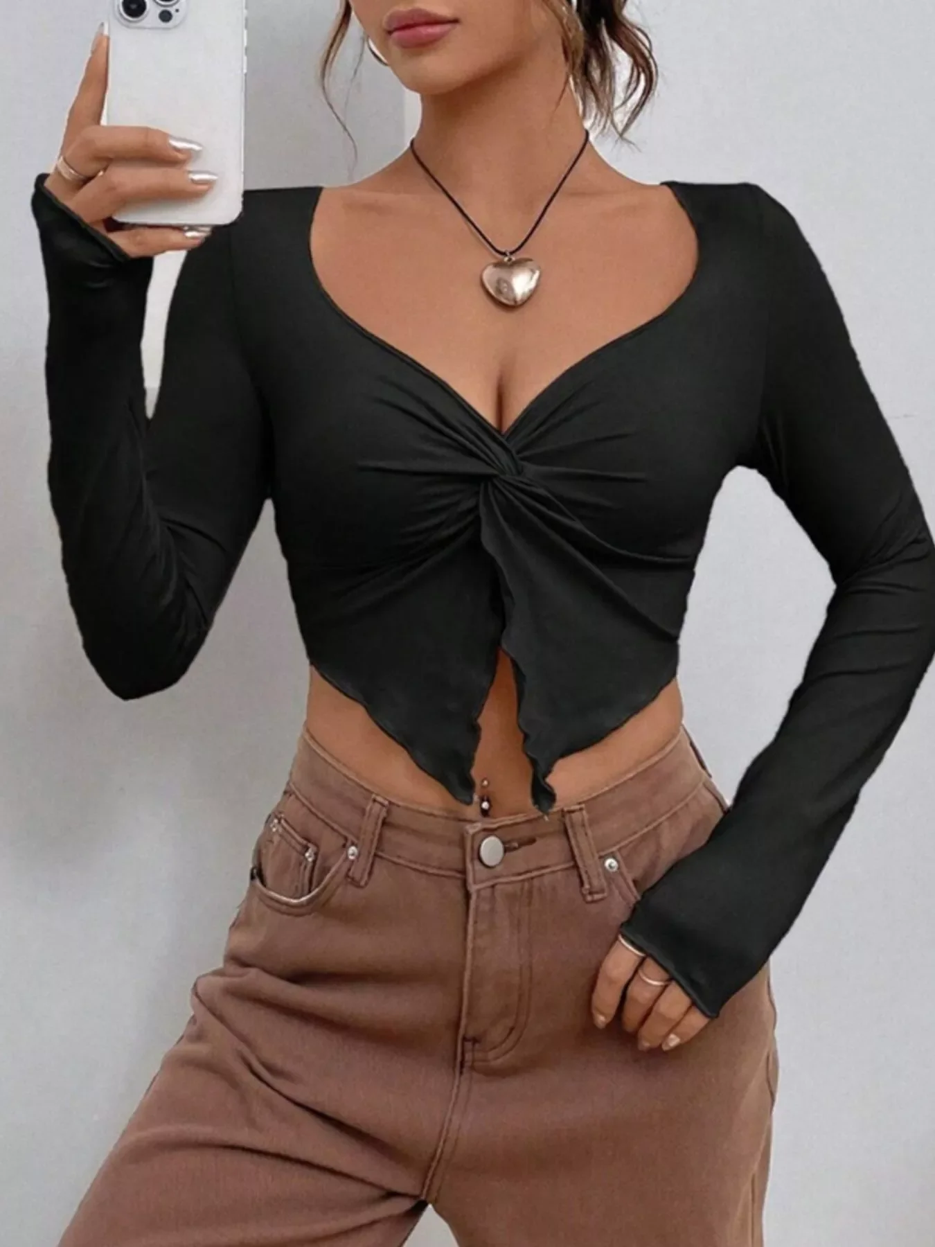 Twisted Front Long Sleeve T-Shirt - Image 9