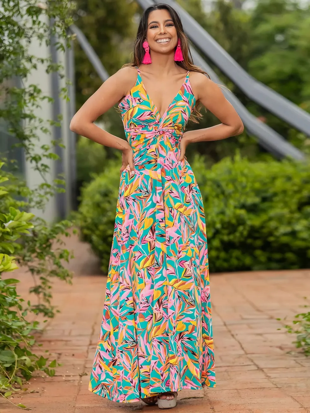 Twisted Printed V-Neck Cami Dress - Image 16