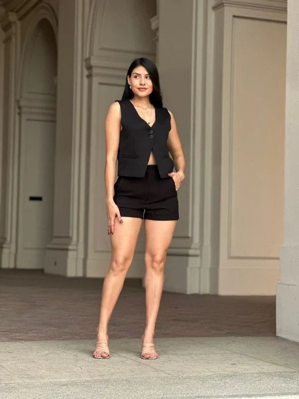 Two Button Solid Dressy Vest with Adjustable Back