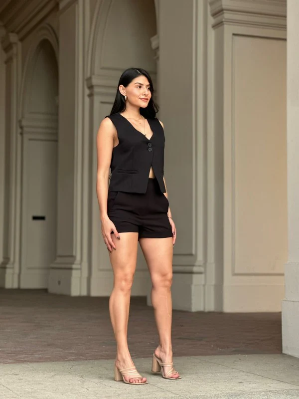 Two Button Solid Dressy Vest with Adjustable Back - Image 4