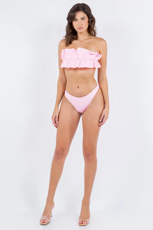 TWO PIECE TUBE TOP WITH RUCHED RUFFLE BIKINI - Image 17