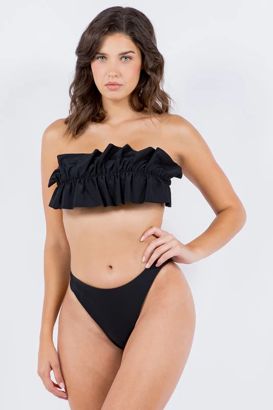 TWO PIECE TUBE TOP WITH RUCHED RUFFLE BIKINI - Image 3