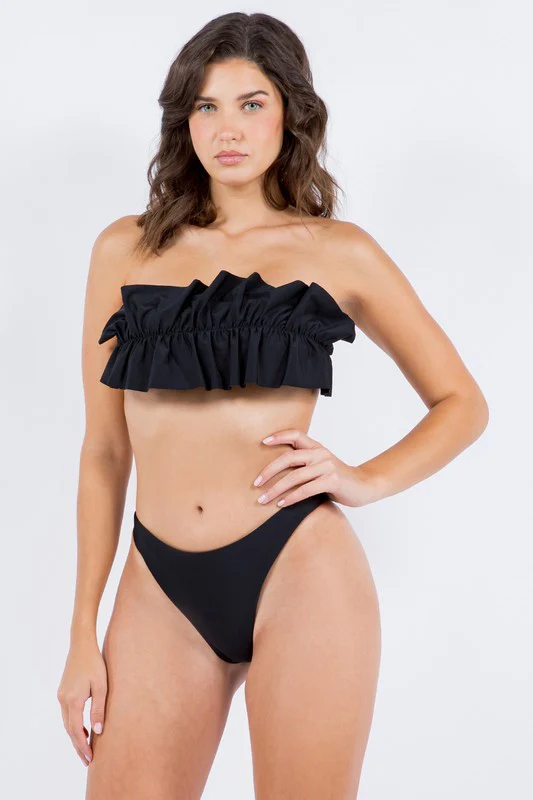 TWO PIECE TUBE TOP WITH RUCHED RUFFLE BIKINI - Image 4