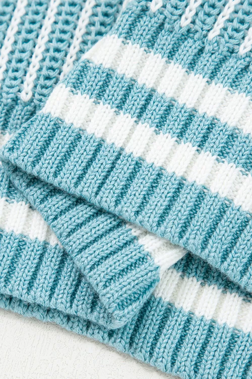 Two Tone Striped Patchwork Drop Shoulder Loose Sweater - Image 11