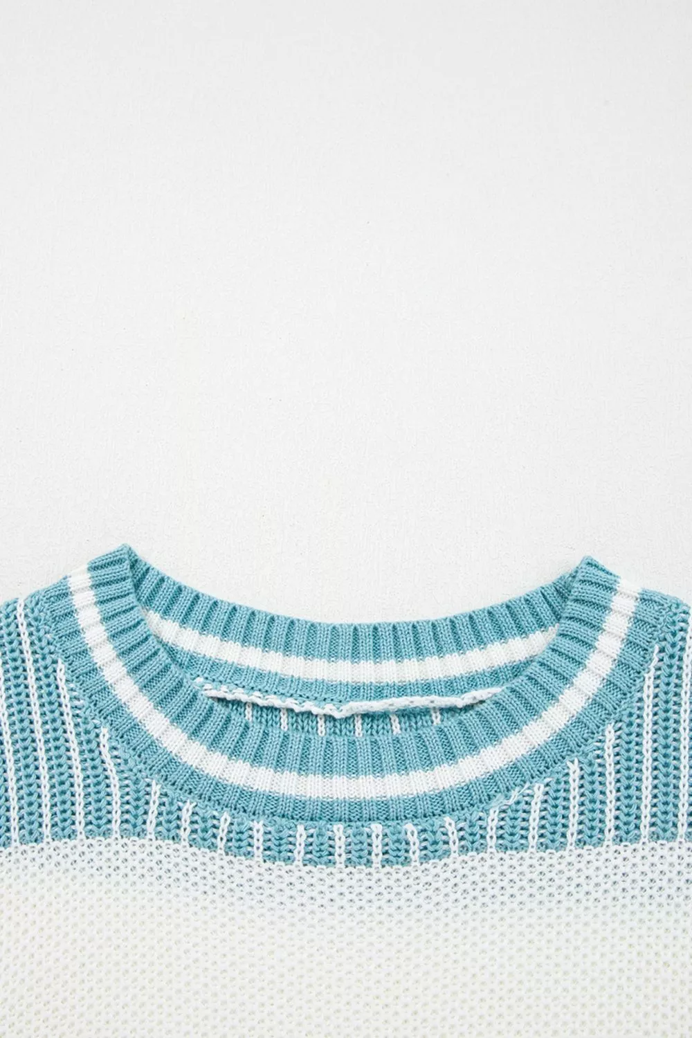 Two Tone Striped Patchwork Drop Shoulder Loose Sweater - Image 8