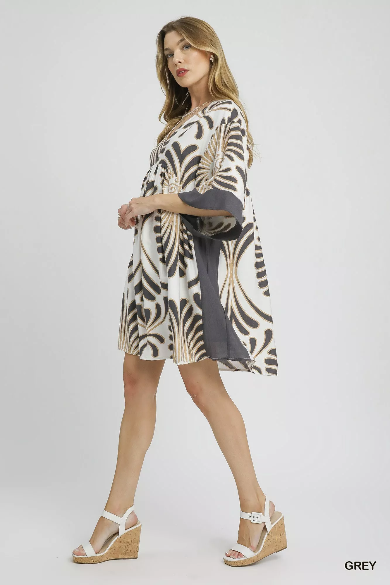 Umgee Abstract Print Kimono Sleeve Mini Dress - Image 3