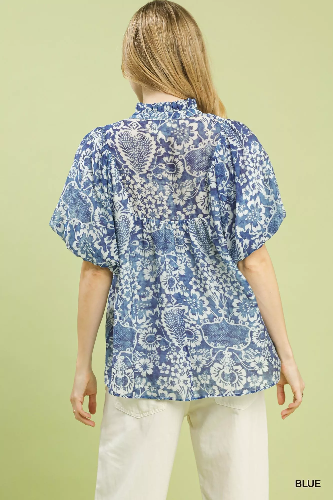 Umgee Abstract Print Ruffled Puff Sleeve Top - Image 4