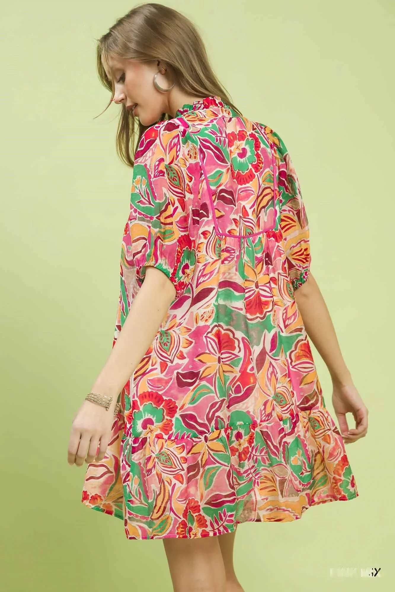 Umgee Abstract Print V-Neck Baby Doll Dress - Image 3