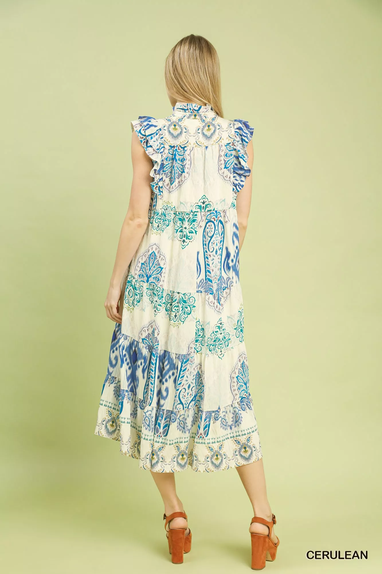 Umgee Boho Boarder Print Ruffle Midi Dress - Image 4