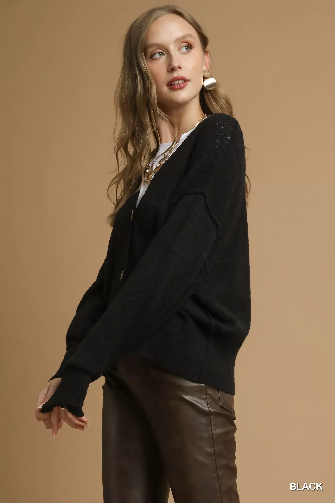 Umgee Button-Front V-Neck Knit Cardigan - Image 2